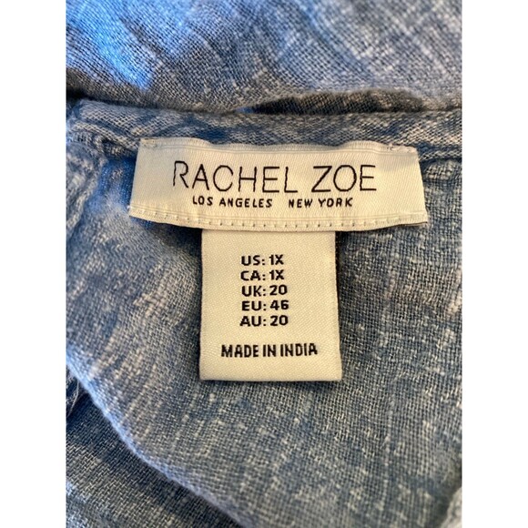 Rachel & Zoe Blouse Plus Size 1X Boho Pleasant Top Chambray Lace V Neck Flowy - Picture 7 of 10